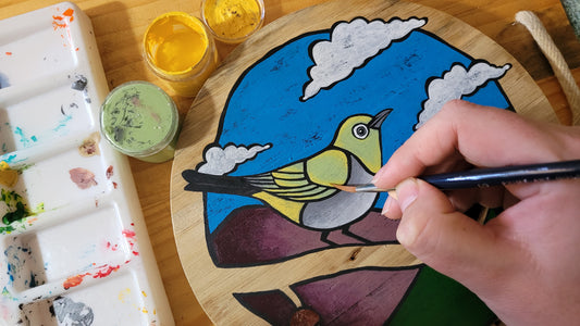 NEW! Brightly coloured birdies on pallet wood