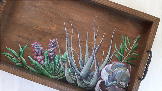 Stressed out but GORGEOUS: Hand-painted succulent wreath serving tray